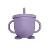 Taza con Popote para Bebé, Taza de Aprendizaje para Beber de Silicona de Grado Alimenticio, Doble Asa de Agua con Escala, Taza de Leche para Niños, Convenientes Suministros para Maternidad e Infancia