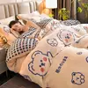 Conjunto de Cuatro Piezas de Leche Estampada de Invierno, Manta de Coral de Doble Cara, Funda de Edredón Individual, Conjunto de Tres Piezas para Dormitorio Individual/Doble, Uso Doméstico