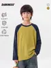 DK Roupa Infantil 26 Outono Sorona Meninos e Meninas Manga Raglan Manga Longa Camiseta Infantil Roupa Pai-Filho Casual Camada Base Tendência