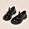 Zapatos de vestir planos con lazo para niños mayores, zapatos de princesa, zapatos de piel para niñas, zapatos negros de piel para actuación y escuela para primavera y otoño