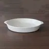 Fuente de cerámica blanca pura para hornear de doble asa para uso doméstico, Bol ovalado para hornear en horno, Bol para ensalada de frutas, Fuente de cerámica rayada, Plato para pescado