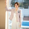 Venta de liquidación: Nueva Chaqueta para Mujer con Hilo Rosa Brillante, Elegante Estilo para Ir al Trabajo, Chaqueta Corta Casual Redonda para Socialités 11060