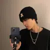 Gorro de Lana para Hombre Otoño e Invierno Negro Cálido Gorro de Tejer Estilo Coreano Marca de Moda Bonito Gorro de Piel de Melón Gorro de Punto