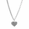 Colar de amor xadrez com design europeu e americano, corrente de clavícula feminina, corrente de suéter de aço de titânio, corrente de pescoço de coração de pêssego e vento frio