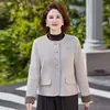 Colección de otoño e invierno: abrigo de lana engrosada para mujeres de mediana edad y mayores, con cuello redondo, diseño de un solo botón, estilo moderno y corte holgado y corto