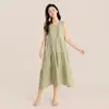 Pijama Feminino de Gaze Dupla para Primavera e Verão, Vestido Redondo Sem Mangas, Camisola Longa Casual Solta para Estudantes, Roupa de Casa