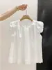 Camisa Babydoll de encaje estilo coreano para mujer, con mangas acampanadas, nueva camisa blanca de verano, rejuvenecedora, corte holgado, top adelgazante