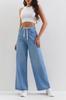 Jeans Populares Americanos Retro de Pierna Ancha de Temu para Mujer, Lavados con Cordón de Cintura Alta Holgados con Caída Rectos de Cintura Alta Adelgazantes