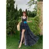Vestido largo de verano sexy estilo vacacional con cuello halter, capas florales y shorts incorporados para mujer