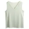 Camiseta Regata de Malha Patchwork com Decote V de Primavera Transfronteiriça Ombro Largo Camisola Top Base Feminino Seda Gelada