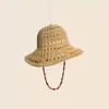 Sombrero de Sol Plegable Versátil, Sombrero de Protección Solar de Estilo Nuevo, Sombrero de Paja con Cuentas de Madera Coloridas Estilo Hyuna, Sombrero de Pescador para Mujer, Sombrero de Playa de Verano