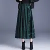Saia de renda com flocking e barra grande para mulheres, novo estilo outono e inverno 2026, cintura alta, modeladora, comprimento médio, elegante, saia lisa e plissada