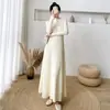 Vestido de punto acanalado cepillado ajustado con cuello semi alto estilo francés para mujer, nuevo vestido largo de línea A para otoño e invierno