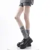 Calcetines de Punto Grises sin Pies para Mujer, Estilo Lolita, Puro Deseo, Calentadores de Piernas Cálidos, Serie Gris Primavera y Otoño, Calcetines Holgados Rayados Versátiles