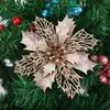 Decoración Navideña Flor Navideña 15cm Flor Artificial con Polvo Dorado Árbol de Navidad Regalo Festivo Corona Decoración del Hogar
