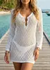 2026 Nuevo Estilo Vestido de Playa Transparente Sexy para Mujer con Barras Dobles Metálicas, Mangas Largas, Corte Ligeramente Acampanado con Aberturas, Cubre Bikini
