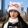 2025 Nuevo Lindo Sombrero de Gato con Orejas y Gafas para Mujer Otoño e Invierno Cálido Protección para los Oídos Sombrero de Punto que Muestra la Cara Pequeño Sombrero de Lana para el Frío
