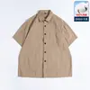 Camisa de Manga Corta de Algodón Puro Estilo Americano para Hombre, Algodón Cepillado, Engrosada, Oversize, Camisa Casual para Hombre, Corte Holgado, Talla Grande, Estilo Holgado