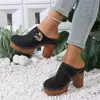 Sandálias Mule Verão Plus Size Estilo Novo Escavadas Salto Bloco Transfronteiriças para Mulheres, Sapatos Casuais Versáteis de Solado Macio para Uso Diário