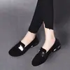 Mocasines Mujer 2026 Nuevo Primavera Otoño Piel Suave Tacón Grueso Zapatos Individuales Suela Plana Punta Redonda Zapatos de Mujer Suela Suave Piel Suave Zapatos de Conducir