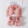 Calcetines de punto para recién nacidos, rellenos de algodón, con lazo grande, conjunto de calcetines, gorro para bebé, gorra con cintas, estilo Ins