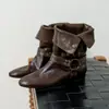 Versión Languard~Cuero lavado hebilla de cuero temperamento botas de motocicleta mujer caña ancha botas cortas otoño e invierno ajustadas Botas Martin de moda