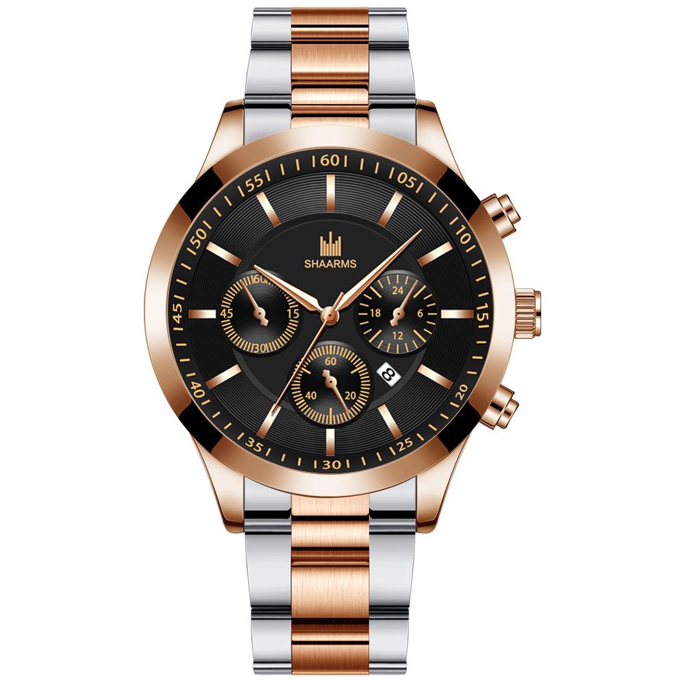 间玫瑰金钢带玫金壳黑面玫金针