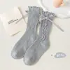 Calcetines para Niñas Primavera y Otoño Calcetines de Encaje Lolita Princesa para Niñas Estilo Coreano Calcetines de Media Caña Estilo Lazo para Niñas Modernos