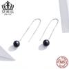 Europeu e Americano Venda Quente Moda Borla Ear Line s925 Sterling Silver Brincos Longos Platinado Simples Black Gem Brincos