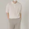 Polo de Punto de Manga Corta para Hombre, Estilo Coreano de Verano, Holgado y Versátil, Camiseta Simple Retro de Color Puro con Cuello