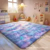 Tapete de Cabeceira Popular Transfronteiriço Estilo Ins, Tapete de Lã de Seda para Quarto e Sala de Estar, Tapete de Cobertura Total de Grande Área, Tapete Liso Xadrez Tie-Dye