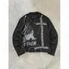 Camiseta de Manga Larga Estilo Americano Transfronteriza Europea y Americana, Estampado Oscuro Retro Y2K, Retazos Perforados, Atuendo de Moda Gótico Ins