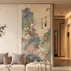 Novo adesivo de parede de feltro estilo chinês com pintura de paisagem, painel de fundo para parede de fotos sem furar para sala de estar, quarto e decoração de cabeceira