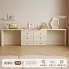 Penteadeira em L de Cor Creme de Luxo Leve, Mesa de Toucador para Quarto com Sensação de Alto Padrão, Cômoda e Armário de Armazenamento Integrados, Mesa de Maquiagem de Cabeceira