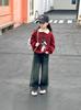 Sudadera con capucha para niña, estilo occidental, informal, de otoño e invierno, con base roja gruesa, para niña, 2024