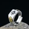 Joyería de Plata de Ley S925 de Personalidad Nuevo Modelo para Hombres y Mujeres, Estilo Europeo y Americano Circonita Incrustada Pentagrama Anillo Abierto