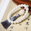 Cadena de mano de raíz de Bodhi de jade blanco natural para hombres y mujeres, vintage, con borla de loto, colgante para coche, joyería Wenwan
