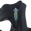 Pendientes de borla con pedrería de degradado multicolor Pendientes de moda europeos y americanos exagerados y delgados para vestido de noche Pendientes transfronterizos para mujer E777