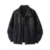 Chaqueta de Piel para Hombre 2026 Nuevo Estilo Tie-Dye Vintage Cuello Alto Chaqueta de Piel, Chaqueta de Piel de Moda Elegante y Sofisticada para Hombre