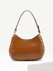 Bolso de Hombro Axila Decorativo con Remaches Estilo Hippie Retro para Mujer Piel Artificial Rojo Angora Forma de Media Luna Adecuado