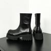 Una generación de Chelsea de suela gruesa original aumentada de 6 cm para hombre, piel de vaca de capa completa, cabeza grande, botines cortos británicos negros