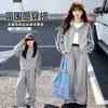Conjunto de duas peças de moda coreana estilo college para primavera e outono, doce e chique, jaqueta com gola alta de bolinhas com cordão, calça casual de perna larga
