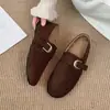 2026 Sapatos Loafer Retro de Um Passo Femininos Veludo Plus Fivela de Couro Sapatos de Algodão de Inverno Mules Estilo Old Money Moda Fundo Plano