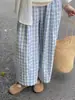Pantalones Cortos de Cuadros Azules para Mujer Petite, Verano 2026 Nuevo Estilo Japonés de Cintura Alta Sueltos Adelgazantes Casuales Harem