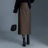 Saia autêntica de couro genuíno Haining para mulheres, novo estilo outono/inverno 2026, saia lápis de pele de carneiro estilo coreano