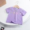 (Liberação) Roupa Infantil Camiseta Manga Curta com Renda para Meninas 2026 Novo Estiloso Conjunto de Verão Estilo Coreano Top para Menininhas