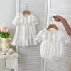 2025 Verano Bebé Niña Conjunto de Hermanas Moda Bebé Manga Corta Harem Solapa de Encaje Bolsa Vestido Fart Vestido de Niña