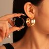 Juego de 2 piezas Aretes geométricos de círculo metálico exagerado Collar distintivo de temperamento europeo y americano avanzado para clavícula para mujer