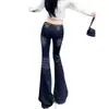 Jeans feminino casual da moda outono e inverno, estilo retrô americano, cintura baixa, corte slim.