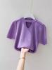 40-100kg Blusa Curta Feminina Soltinha com Mangas Curtas e Contas Estilo Verão Redutor de Idade Camiseta Camisa de Manga Bufante